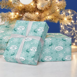Reindeer Snowflake Teal Blue Christmas Pattern Wrapping Paper