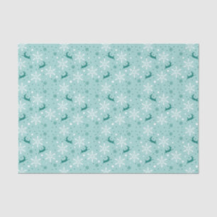 Reindeer Snowflake Teal Christmas Pattern Tissue Paper