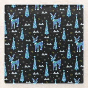 Reindeer, snowflakes, Christmas pattern Glass Coaster