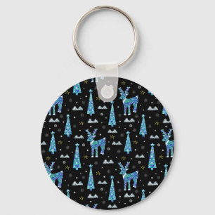 Reindeer, snowflakes, Christmas pattern Key Ring