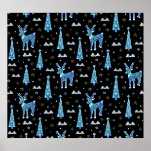 Reindeer, snowflakes, Christmas pattern Poster