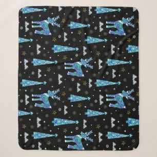 Reindeer, snowflakes, Christmas pattern Sherpa Blanket