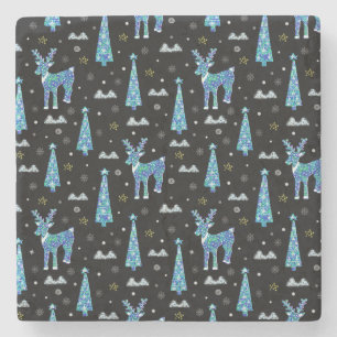 Reindeer, snowflakes, Christmas pattern Stone Coaster