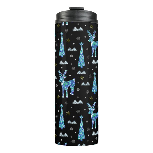 Reindeer, snowflakes, Christmas pattern Thermal Tumbler (Front)