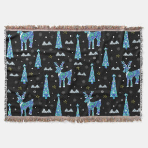 Reindeer, snowflakes, Christmas pattern Throw Blanket