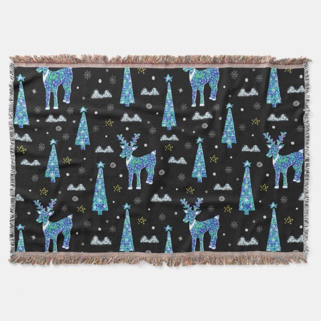 Reindeer, snowflakes, Christmas pattern Throw Blanket (Front)