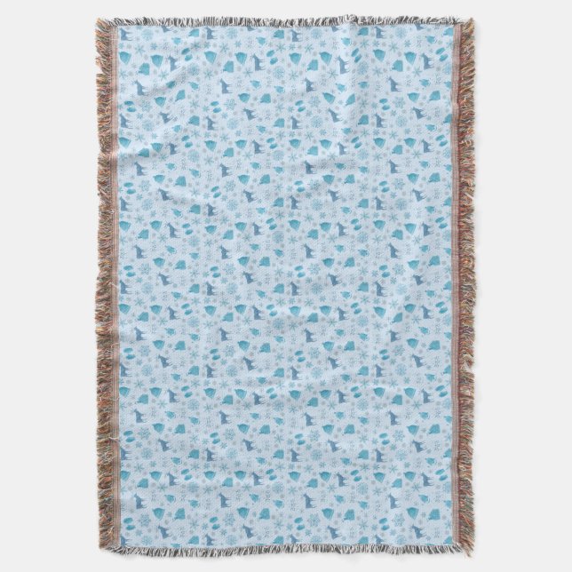 Reindeer, Snowflakes & Festive Bells Design Throw Blanket (Front Vertical)