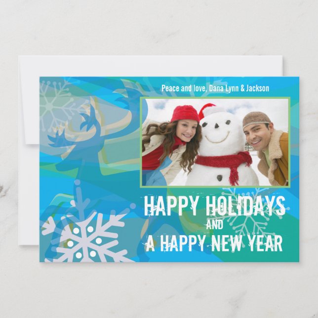 Reindeer & Snowflakes Holiday Photo Greeting Card (Front)