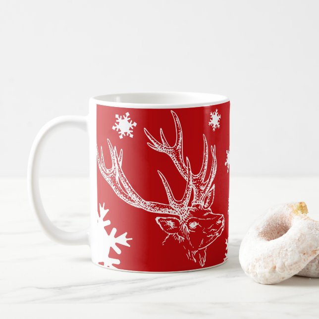 Reindeer & Snowflakes Red Mug (With Donut)