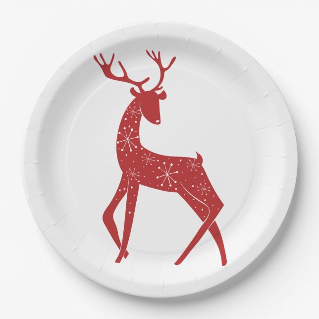 Reindeer & Snowflakes Reindeer Crossing Christmas Paper Plate (Front)
