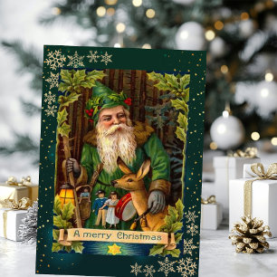 Reindeer,Snowflakes,Vintage Christmas Holiday Card