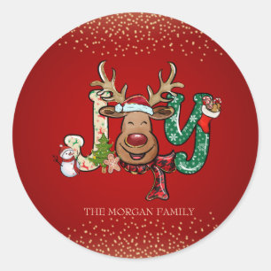 Reindeer,Snowman,Confetti Red Merry Christmas Classic Round Sticker