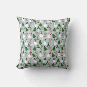 Reindeer, Snowman, Tree Design Cushion