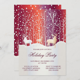 Reindeer Snowy Christmas Party Holiday Invitation