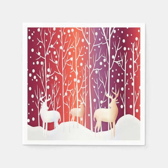 Reindeer Snowy Holiday Paper Napkin (Front)