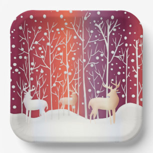 Reindeer Snowy Holiday Paper Plate