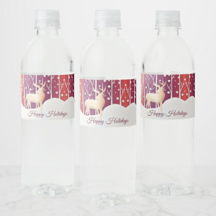 Reindeer Snowy Holiday Water Bottle Label
