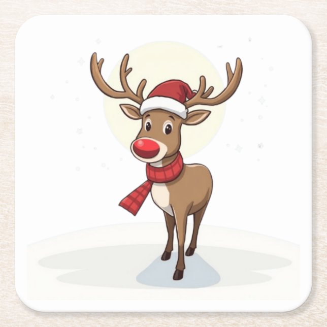 Reindeer Square Paper Coaster (Front)