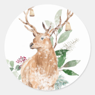 Reindeer Stag Dressed For Christmas Classic Round Sticker
