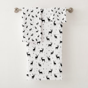 Reindeer Stag Pattern Modern Holiday Bath Towel Set