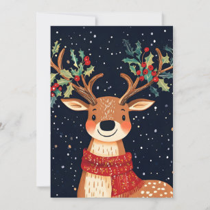 Reindeer Starry Christmas Twinkle Night Holiday Card