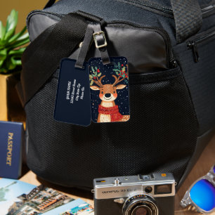 Reindeer Starry Christmas Twinkle Night Luggage Tag