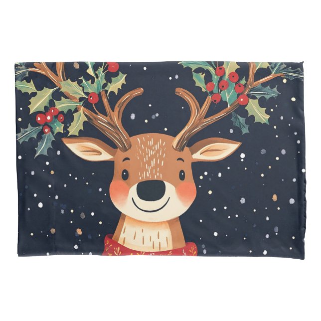Reindeer Starry Christmas Twinkle Night Pillowcase (Front)
