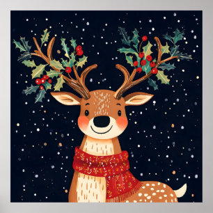 Reindeer Starry Christmas Twinkle Night Poster