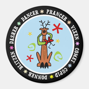 Reindeer Stars & Swirls Cartoon Magnet