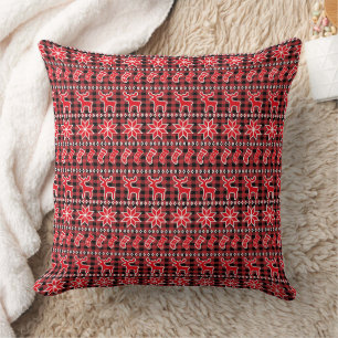 Reindeer Stocking Fair Isle Christmas Pattern Cushion