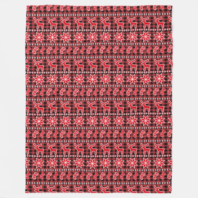 Reindeer Stocking Fair Isle Christmas Pattern Fleece Blanket (Front)