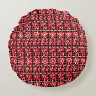 Reindeer Stocking Fair Isle Christmas Pattern Round Cushion