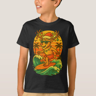 Reindeer Surfing Summer Beach Santa Lights Christm T-Shirt