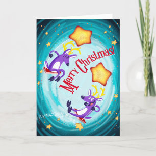 REINDEER SWING ON A STAR (gloss) by Jeff Willis Holiday Card