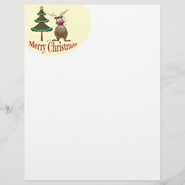 Reindeer Tangled in Lights Christmas Letter Paper (Front)
