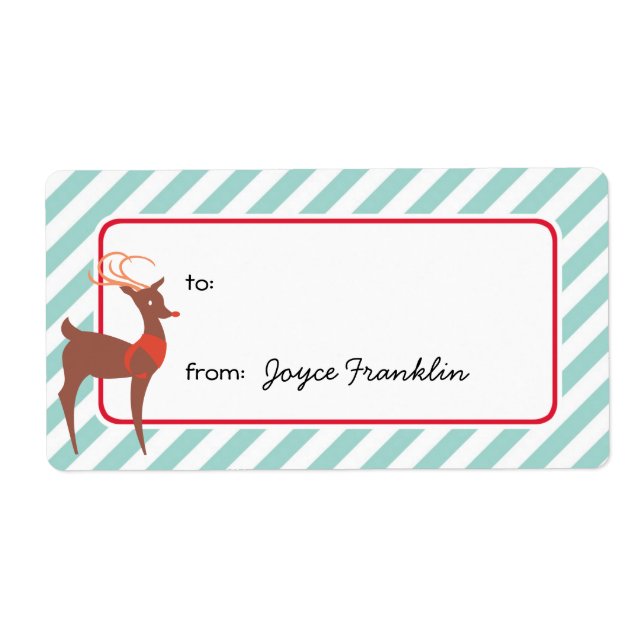 Reindeer teal stripes custom to from gift tag (Front)