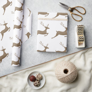 Reindeer Theme Neutral Watercolor Rustic Gift  Wrapping Paper