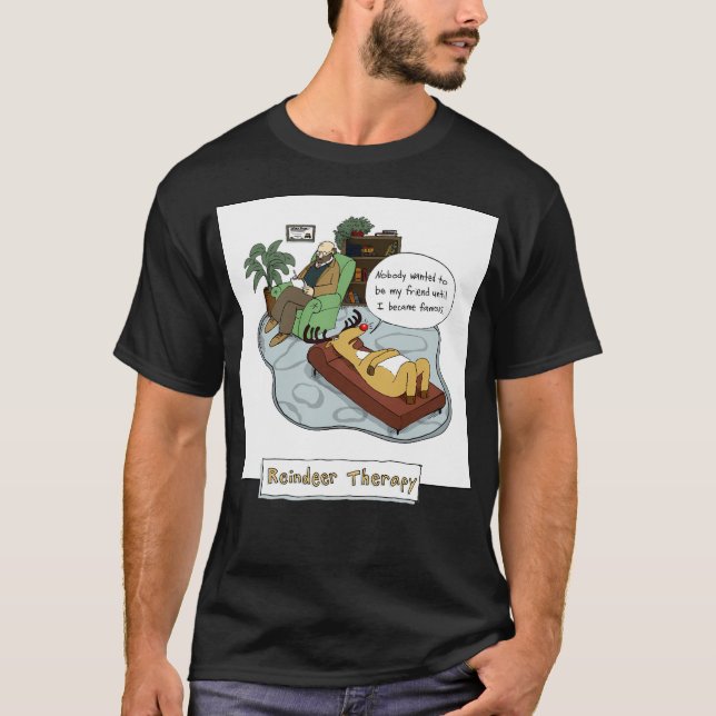 Reindeer Therapy Humourous Christmas Cartoon T-Shirt (Front)