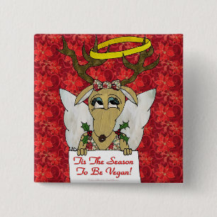 Reindeer Tis The Season to Be Vegan Gifts Apparel 15 Cm Square Badge