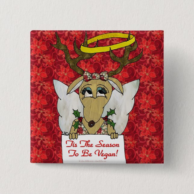 Reindeer Tis The Season to Be Vegan Gifts Apparel 15 Cm Square Badge (Front)