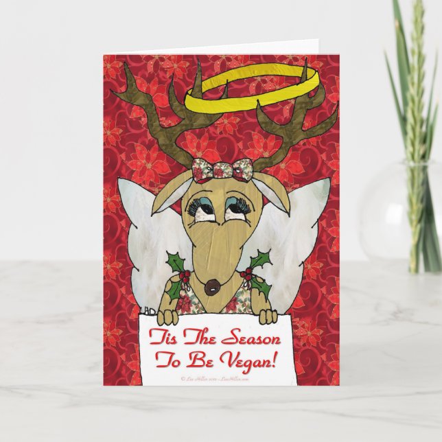 Reindeer Tis The Season to Be Vegan Gifts Apparel Holiday Card (Front)