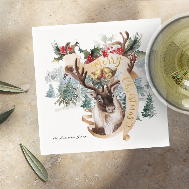 Reindeer & Tree Farm | Merry Christmas Party Napkin (Creator Uploaded)