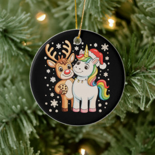 Reindeer Unicorn Christmas Xmas Holiday Season Ceramic Tree Decoration