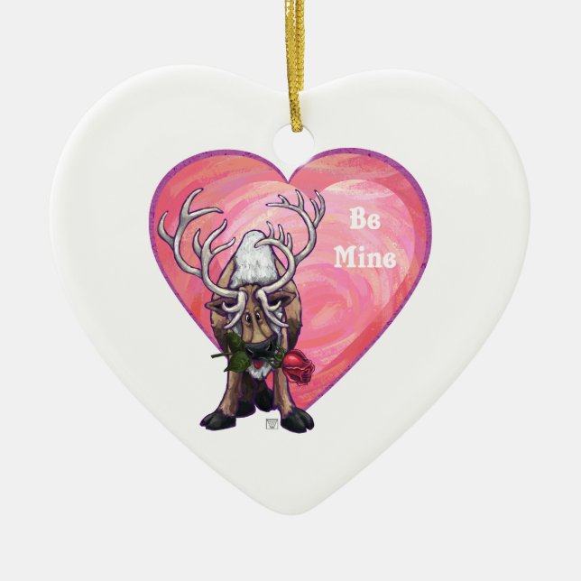 Reindeer Valentine's Day Ceramic Tree Decoration (Front)