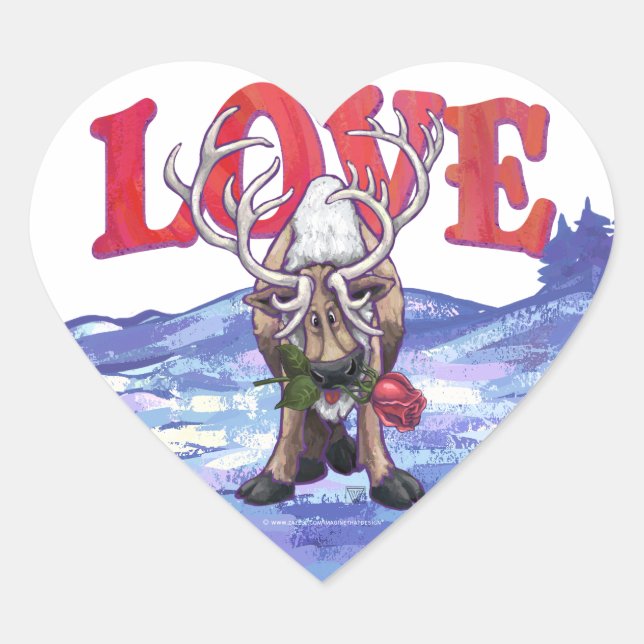 Reindeer Valentine's Day Heart Sticker (Front)