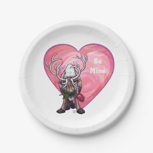 Reindeer Valentine's Day Paper Plate (Front)