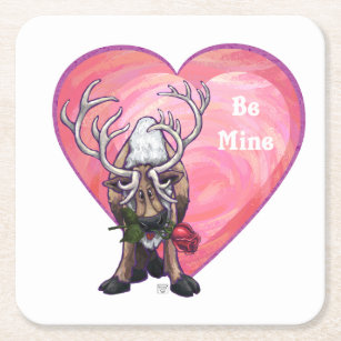 Reindeer Valentine's Day Square Paper Coaster