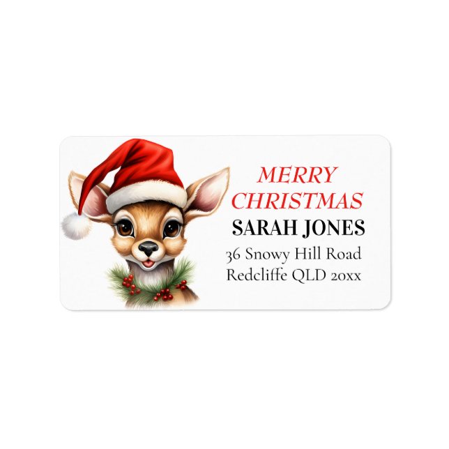 Reindeer Vintage Cute Merry Christmas Wishes  Label (Front)