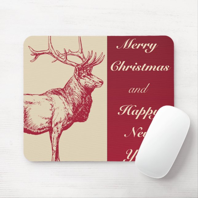 Reindeer Vintage Illustration Mouse Mat (With Mouse)