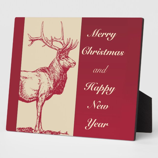 Reindeer Vintage Illustration Plaque (Side)